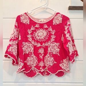 Solitaire Pink Blouse with White Embroidery